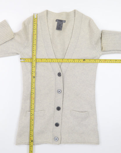 GAP Women Beige Cashmere Long Sleeve V-Neck Cardigan M