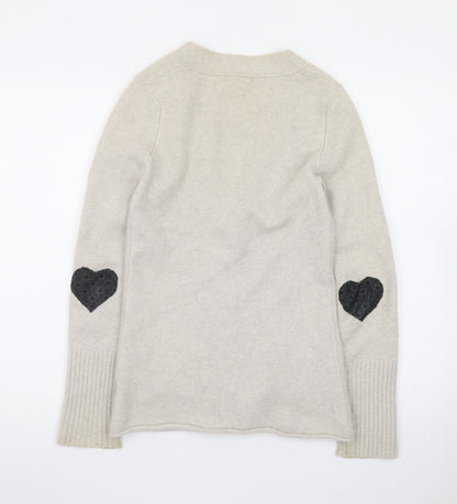 GAP Women Beige Cashmere Long Sleeve V-Neck Cardigan M