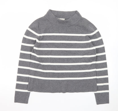 Hobbs Women’s Grey Striped Mock Neck Cotton Jumper Size M