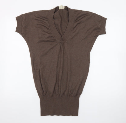Karen Millen Women Brown Wool Bodycon Short Sleeve Dress Size 10