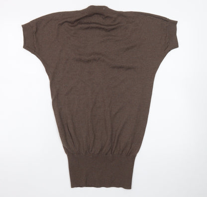 Karen Millen Women Brown Wool Bodycon Short Sleeve Dress Size 10