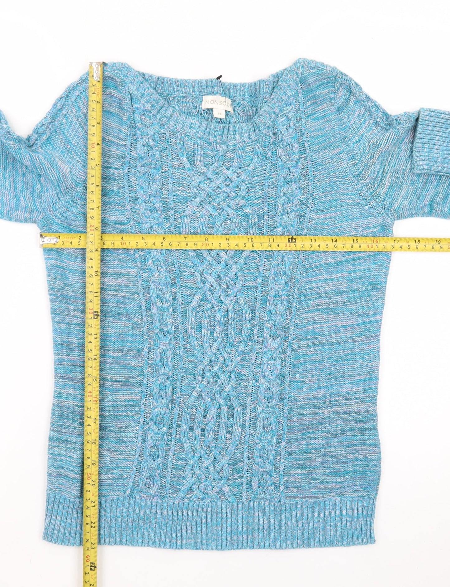 Monsoon Women’s Blue Cable-Knit Cotton Blend Jumper M