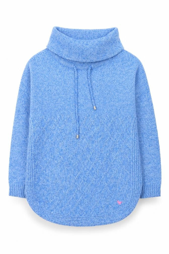 Country Rose Women Blue Cable Knit Cowl Neck Pullover Jumper M