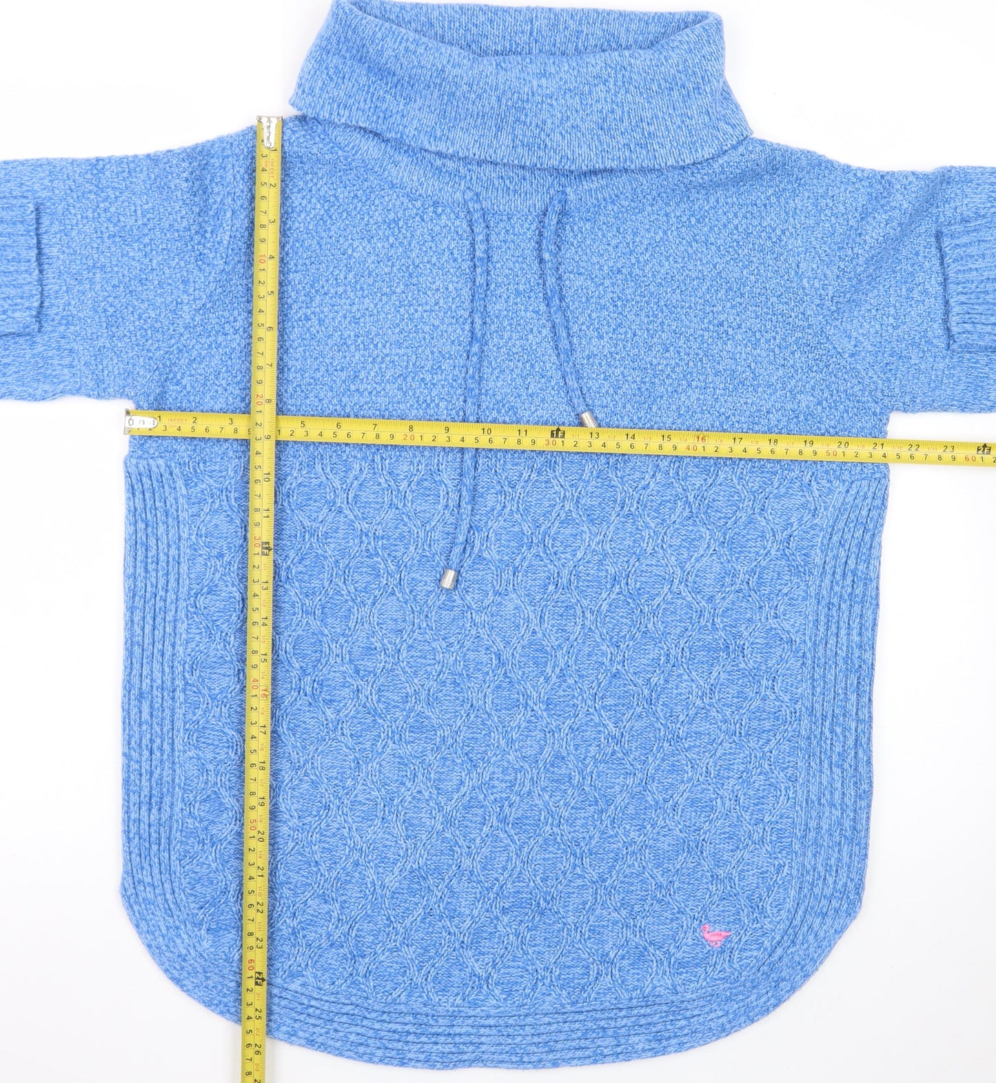 Country Rose Women Blue Cable Knit Cowl Neck Pullover Jumper M