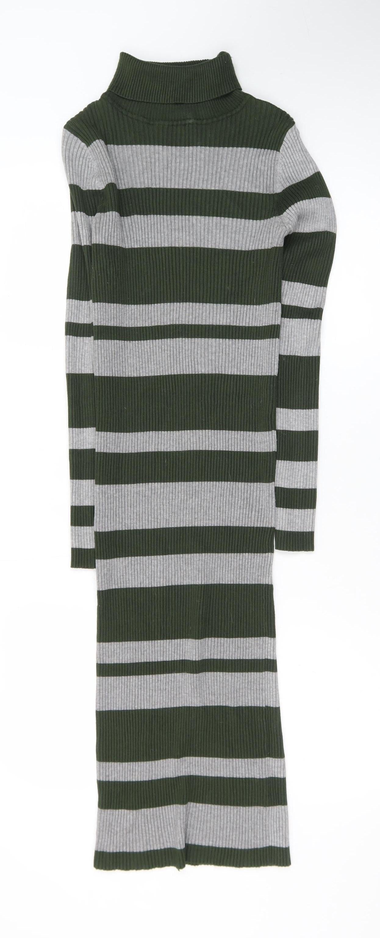 QED London Women's Green Striped Knit Bodycon Midi Dress Size S