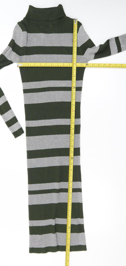 QED London Women's Green Striped Knit Bodycon Midi Dress Size S