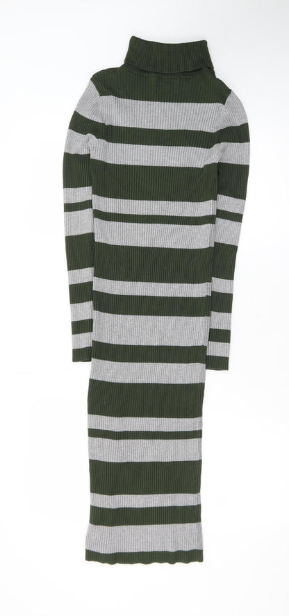 QED London Women's Green Striped Knit Bodycon Midi Dress Size S