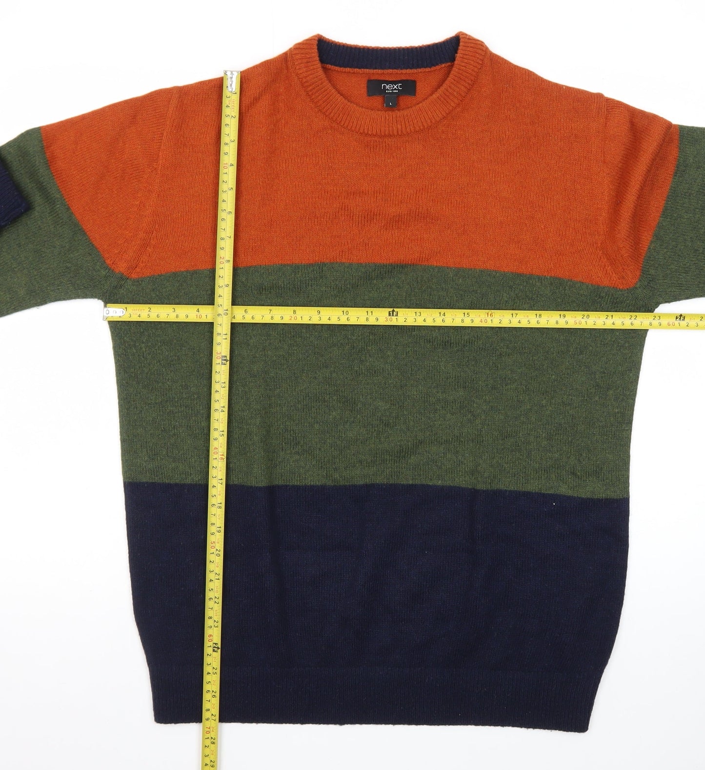 Next Mens Multicoloured Crew Neck Pullover Jumper L Wool Blend