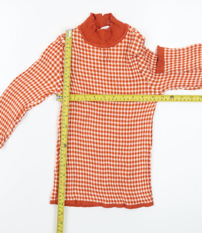 MNG Women’s Orange Gingham Check Roll Neck Cropped Top Size S