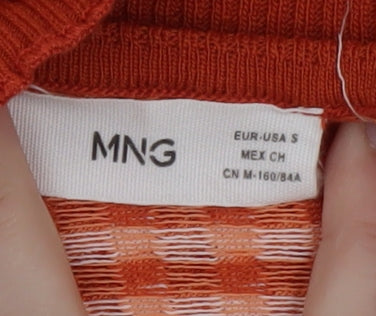 MNG Women’s Orange Gingham Check Roll Neck Cropped Top Size S