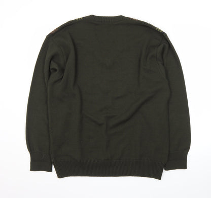 Gabicci Women's Green Striped V-Neck Merino Wool Blend Jumper L
