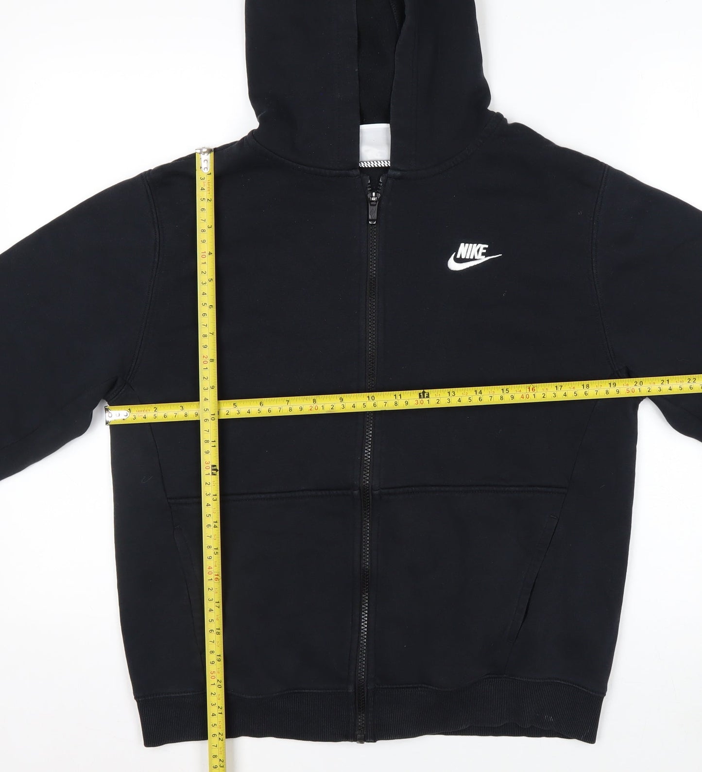 Nike Boys Black Full Zip Hoodie XL 158-170cm Cotton Blend Lined Casual