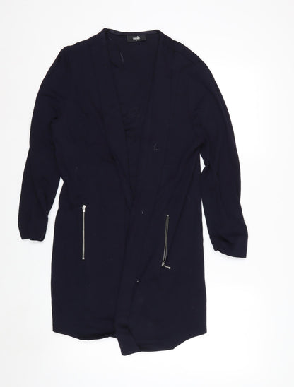 Wallis Women’s Black Longline V-Neck Zip Pocket Knit Cardigan M