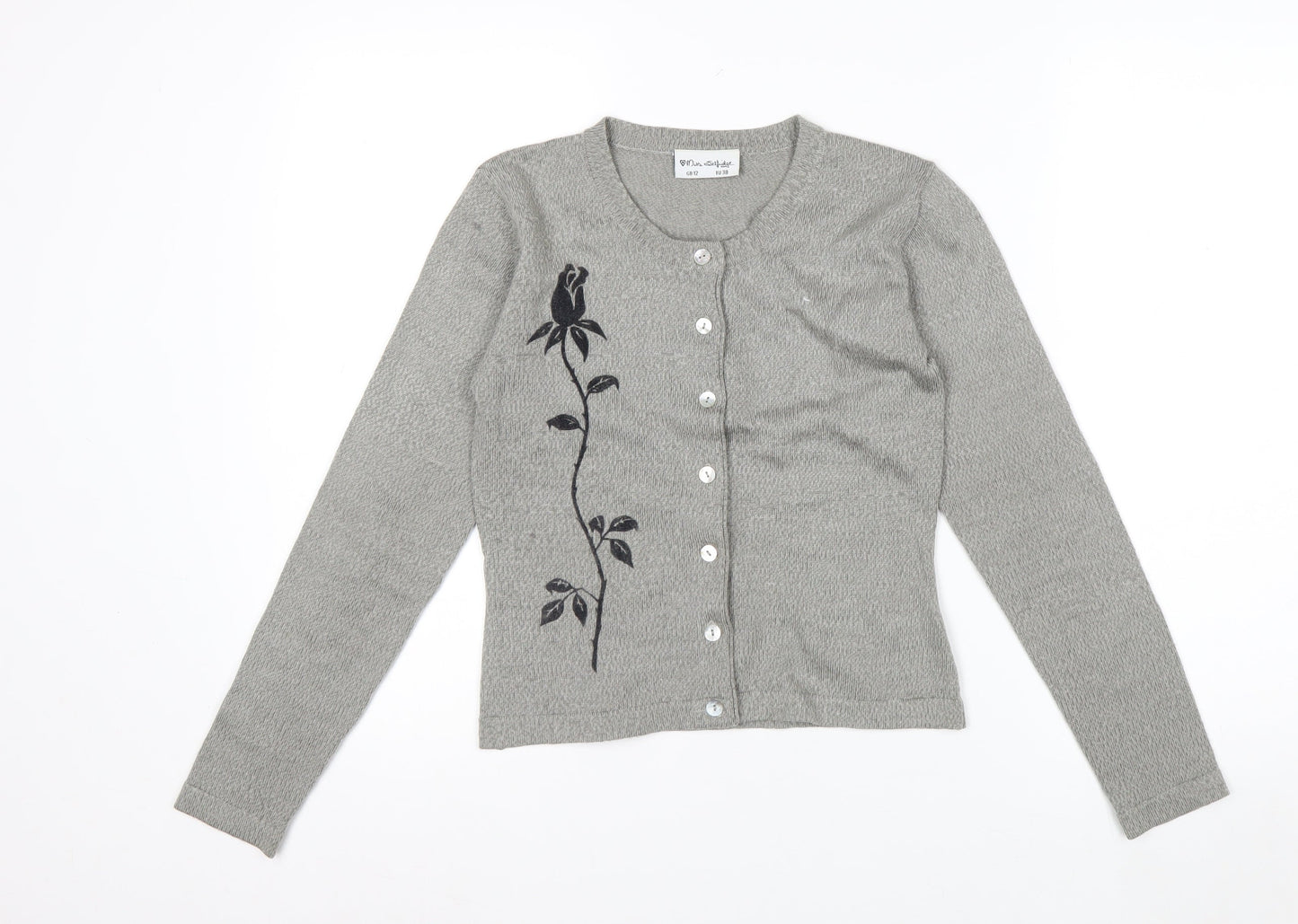 Miss Selfridge Womens Grey Floral Button Cardigan Size 12