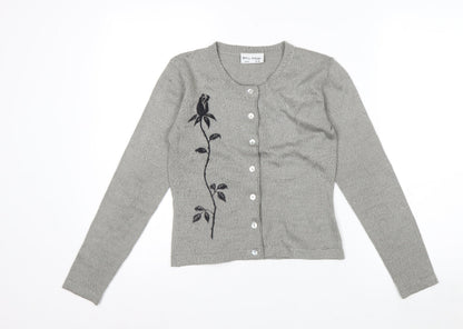 Miss Selfridge Womens Grey Floral Button Cardigan Size 12