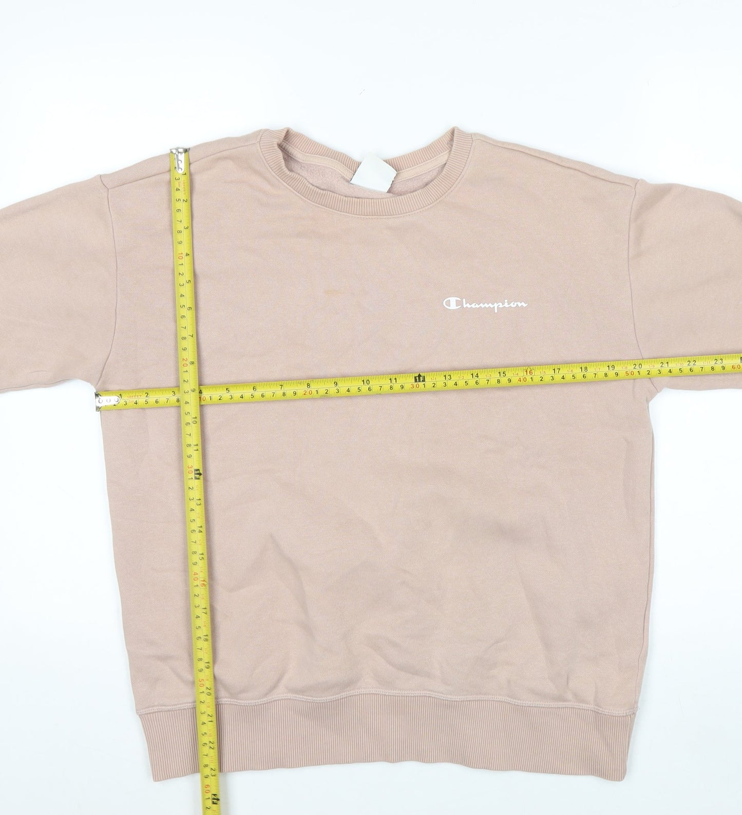 Champion Women’s Beige Small Pullover Sweatshirt Logo Crew Neck