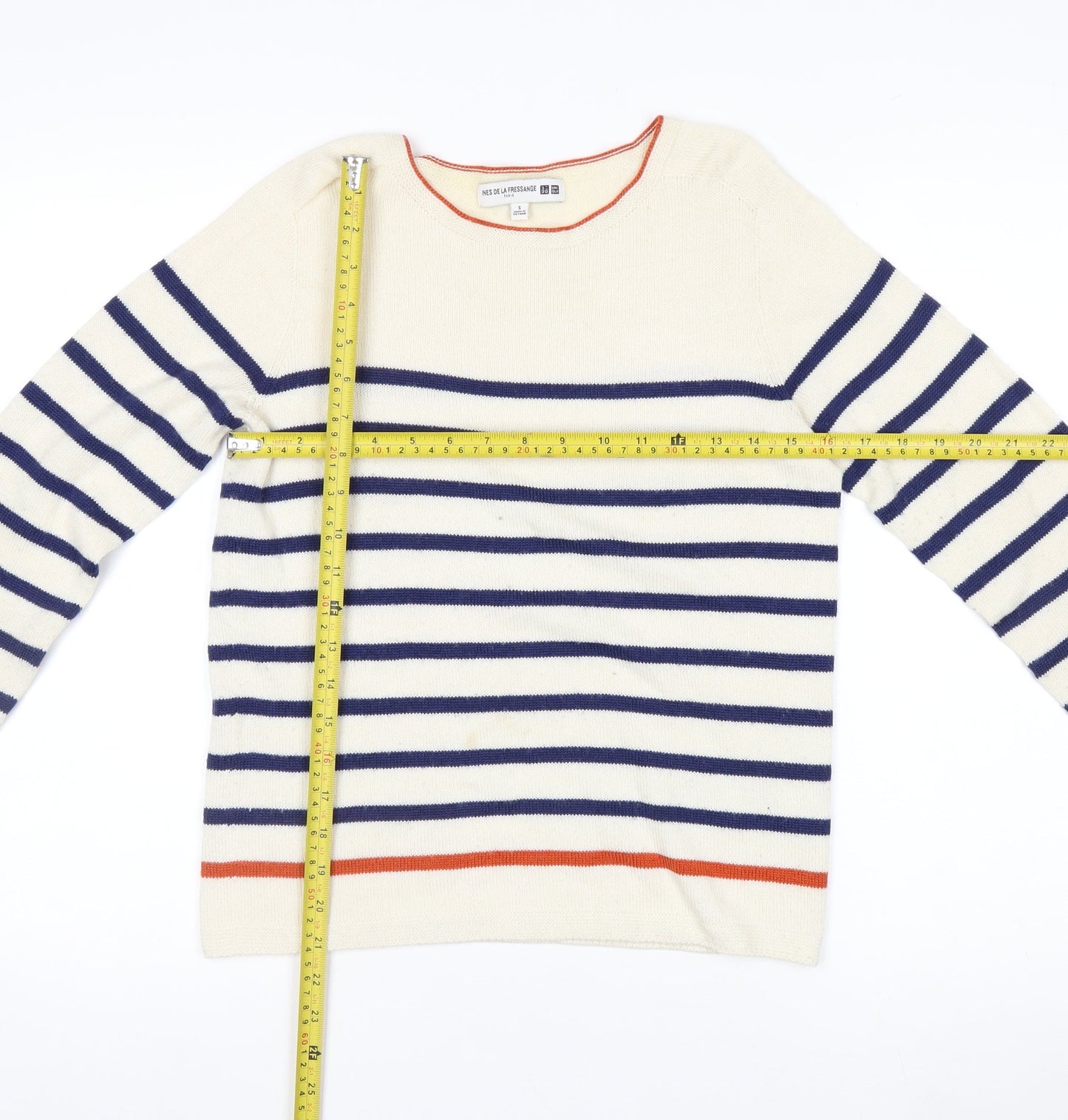 Uniqlo Women Ivory Striped Wool Knit Jumper S