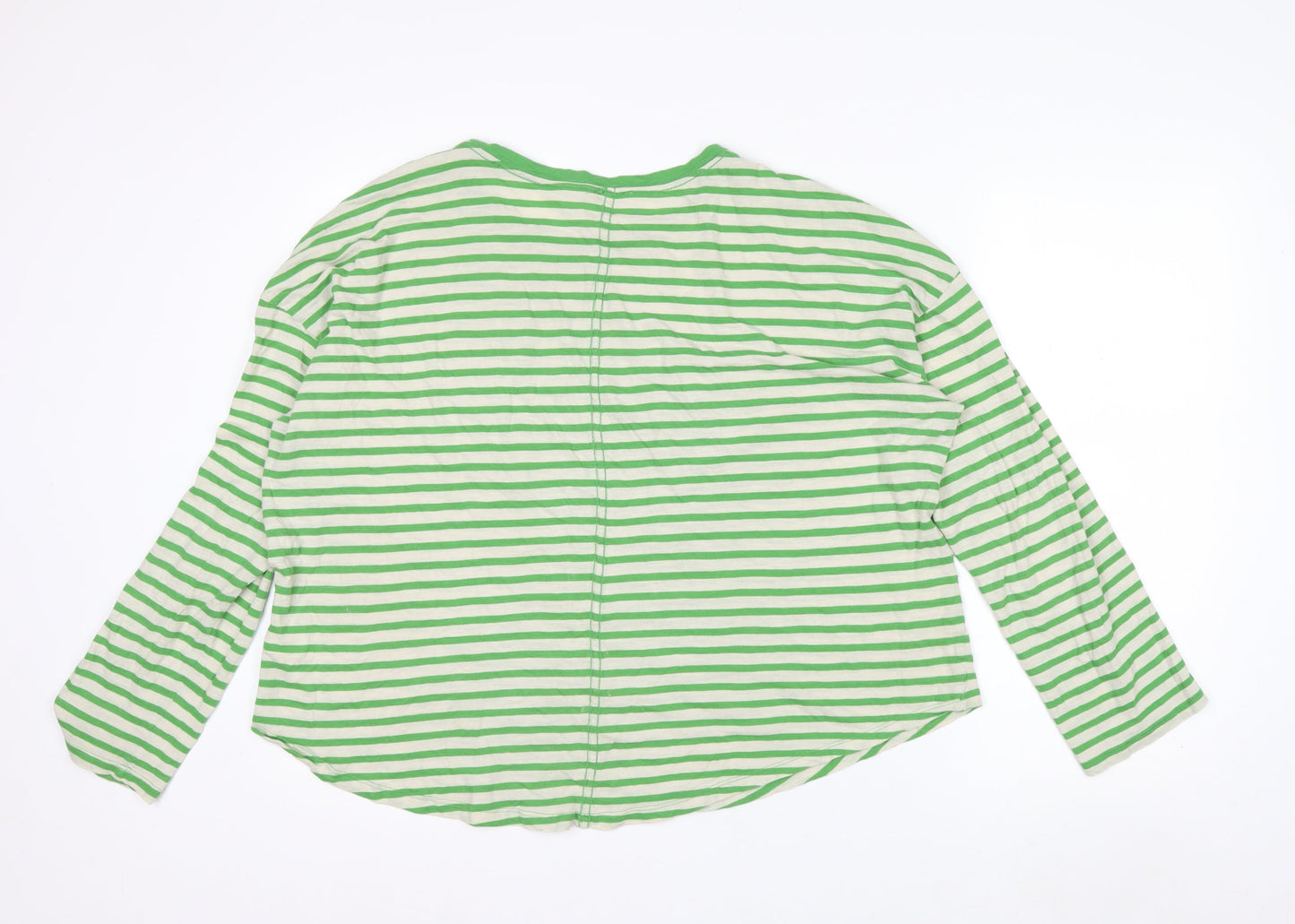 Jigsaw Women Green White Striped Long Sleeve Cotton T-Shirt XL