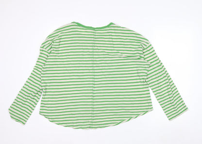 Jigsaw Women Green White Striped Long Sleeve Cotton T-Shirt XL
