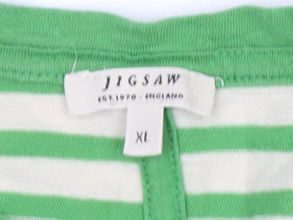 Jigsaw Women Green White Striped Long Sleeve Cotton T-Shirt XL