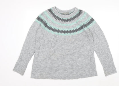 Oasis Womens Grey Fair Isle Rhinestone Knit Jumper Size M