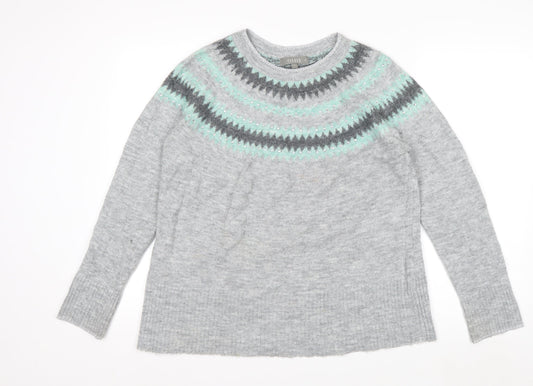 Oasis Womens Grey Fair Isle Rhinestone Knit Jumper Size M