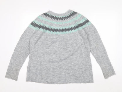 Oasis Womens Grey Fair Isle Rhinestone Knit Jumper Size M