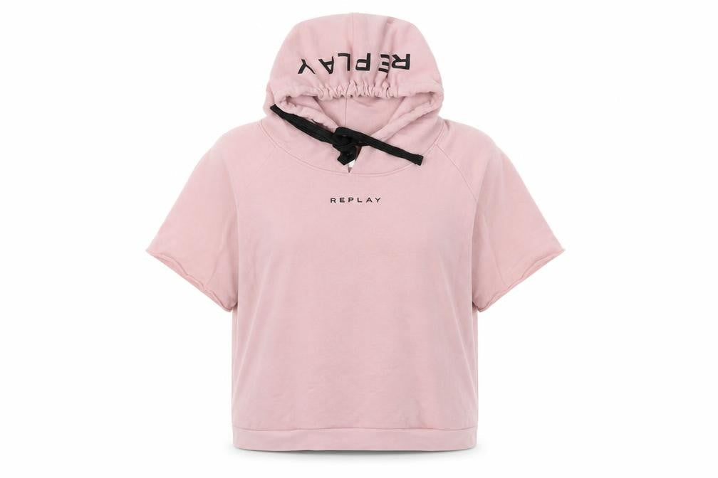 Replay Womens Pink Short Sleeve Hoodie Medium Pullover Cotton Blend