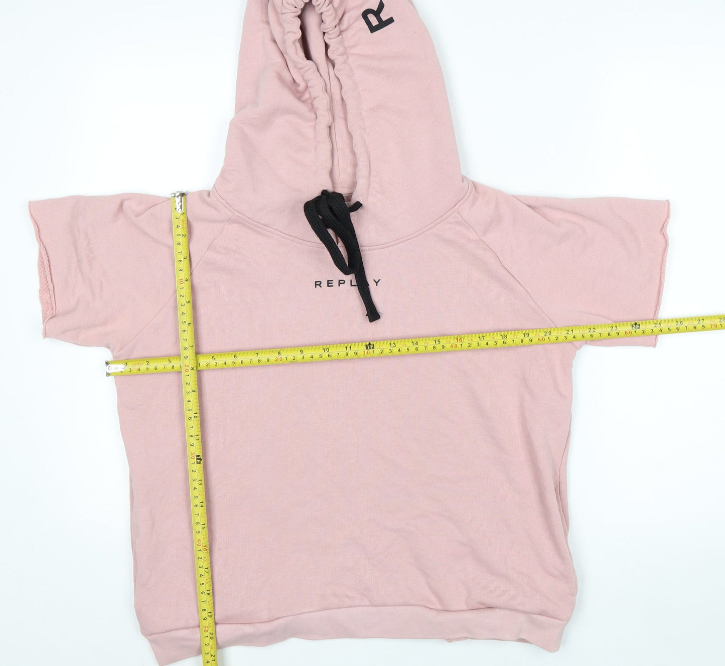 Replay Womens Pink Short Sleeve Hoodie Medium Pullover Cotton Blend