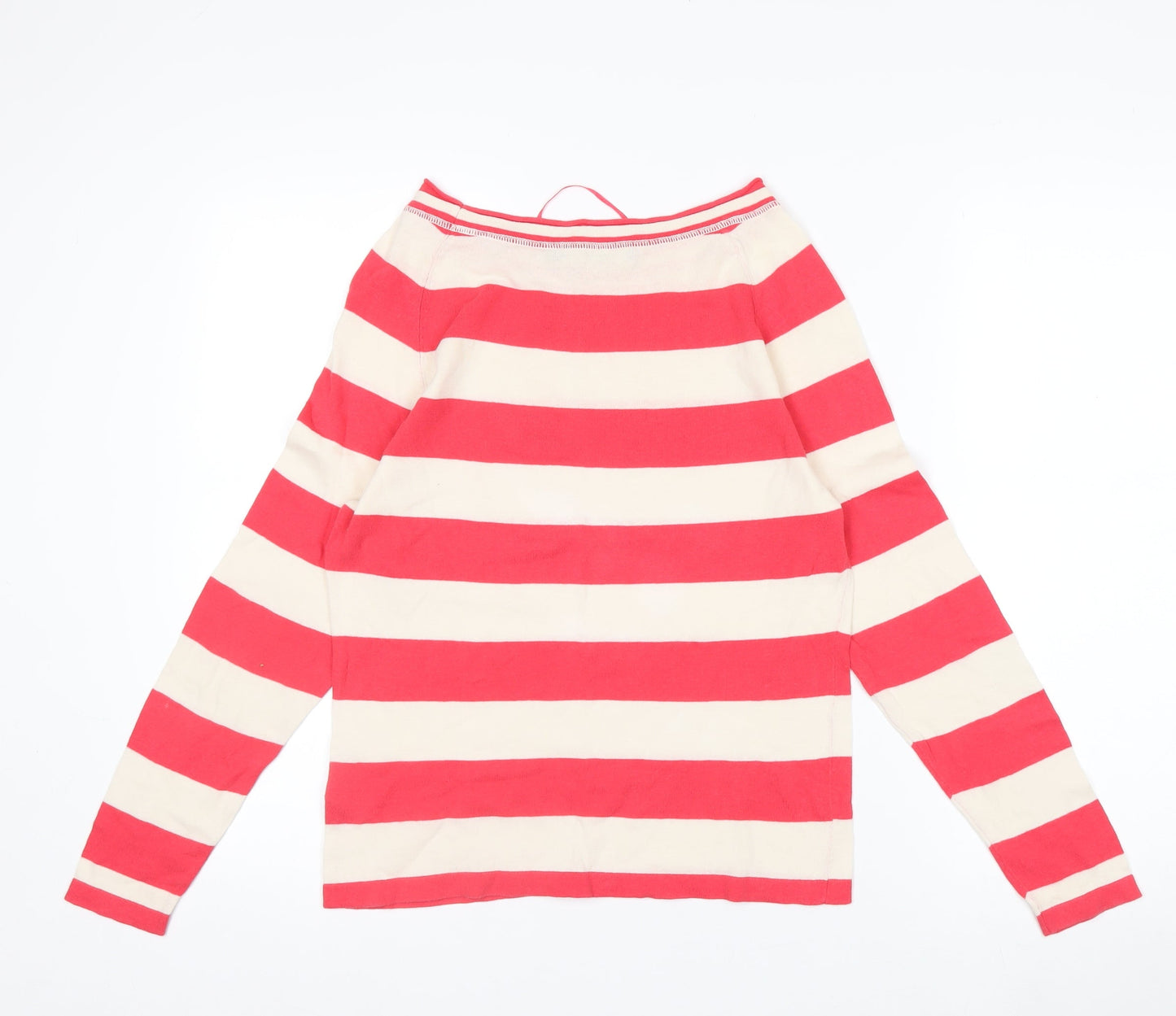 Sandwich Womens Red Beige Striped Boat Neck Long Sleeve Cotton Top Size S