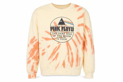 Pink Floyd Mens Beige Tie Dye Pullover Sweatshirt Large Graphic Print
