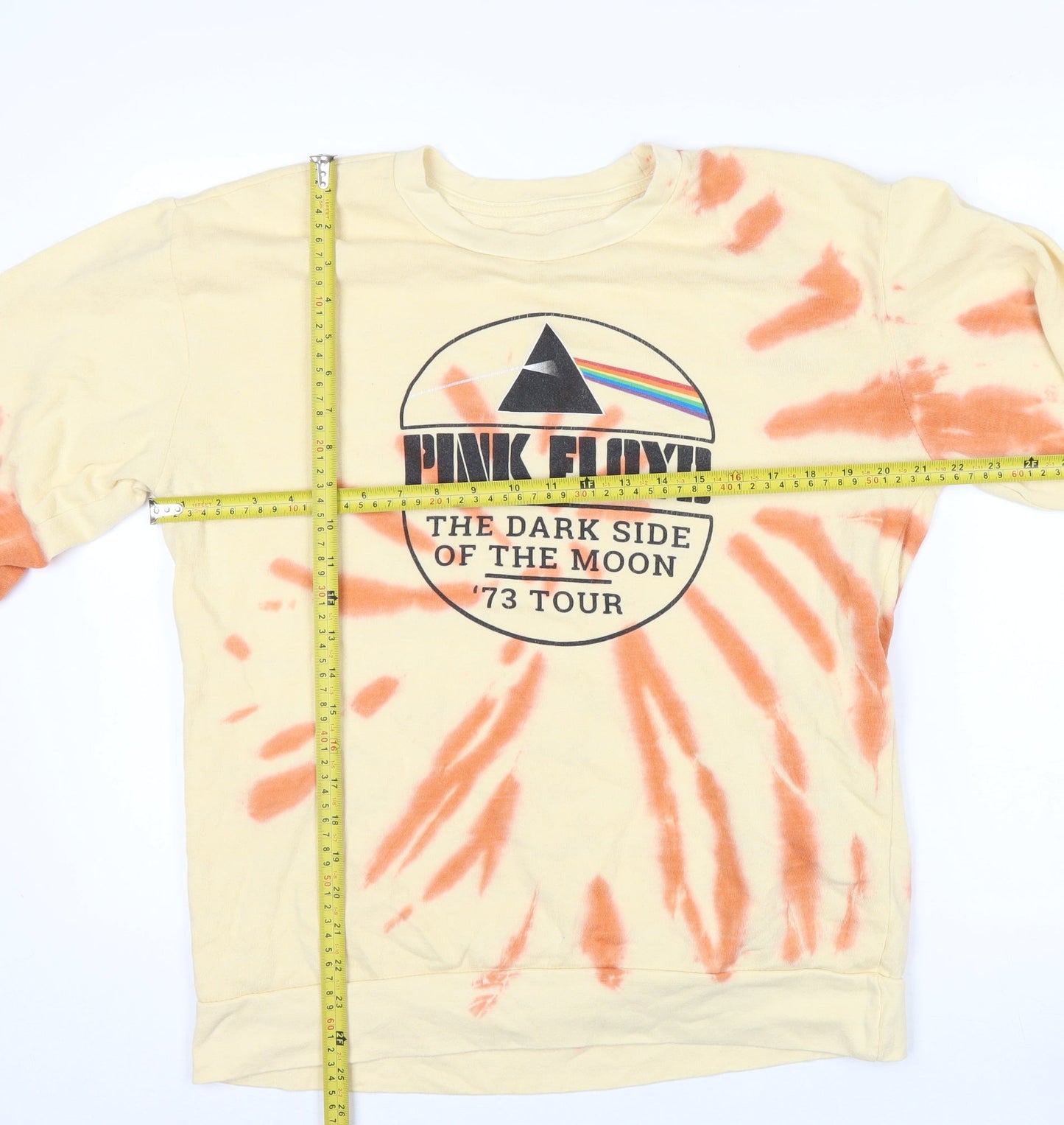 Pink Floyd Mens Beige Tie Dye Pullover Sweatshirt Large Graphic Print