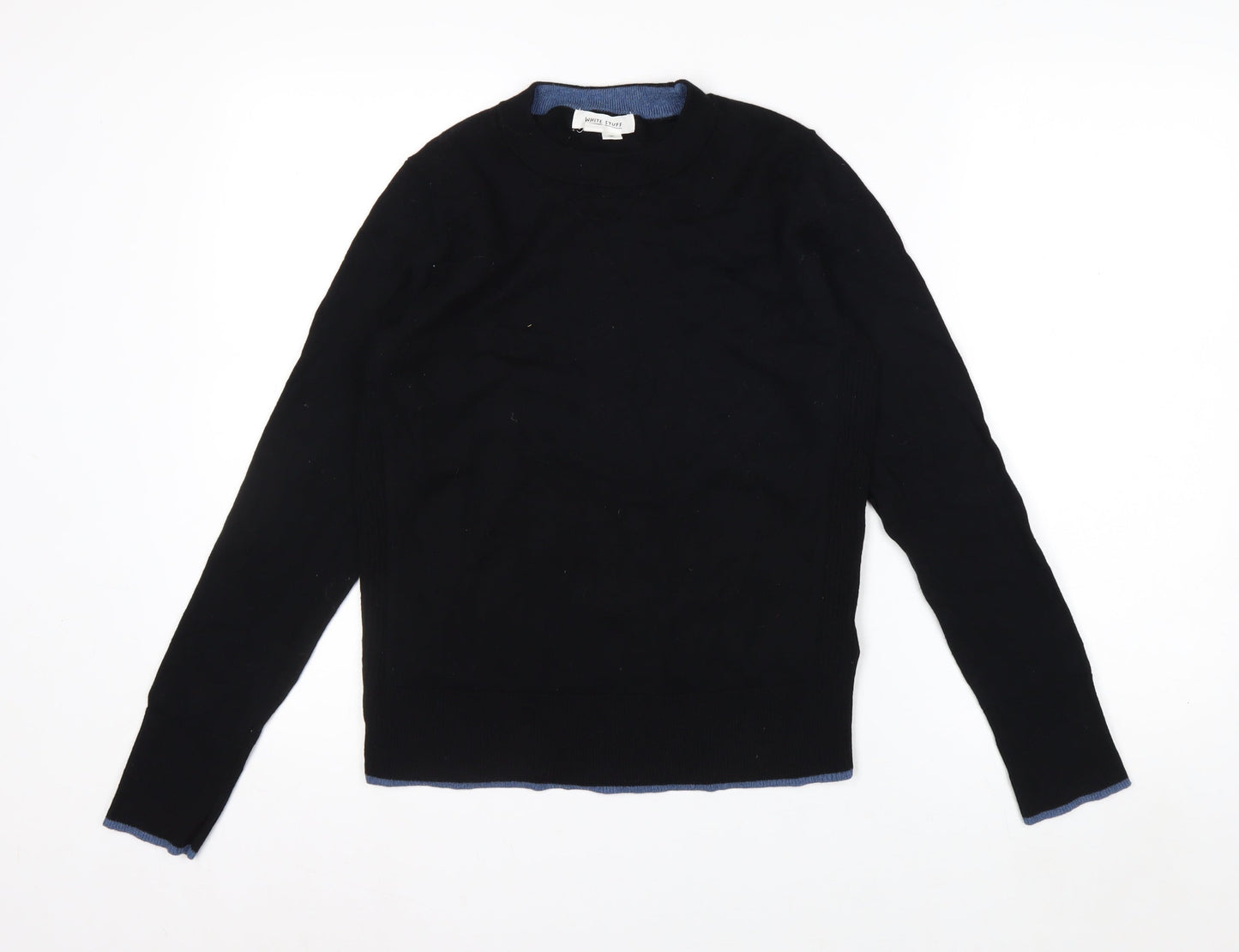 White Stuff Women's Black Merino Cotton Crew Neck Jumper Size 8