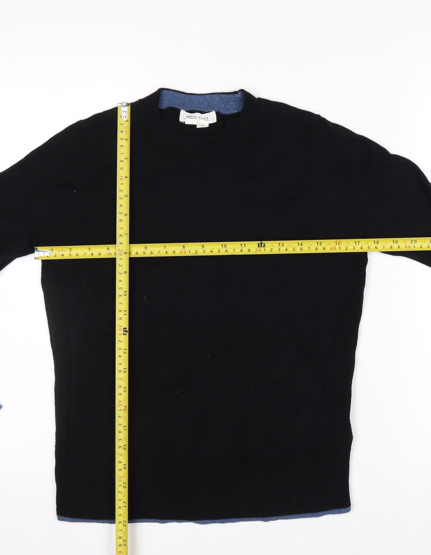 White Stuff Women's Black Merino Cotton Crew Neck Jumper Size 8