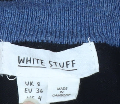 White Stuff Women's Black Merino Cotton Crew Neck Jumper Size 8