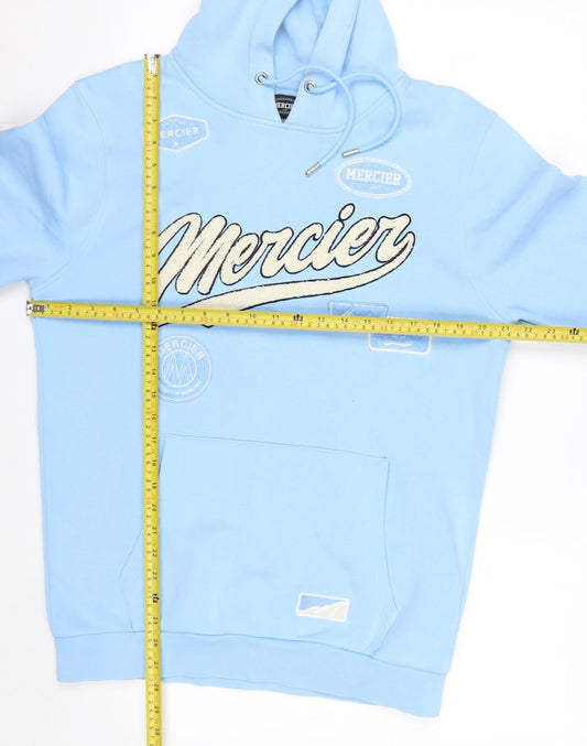 Mercier Men's Blue Pullover Hoodie M Embroidered Logo Fleece