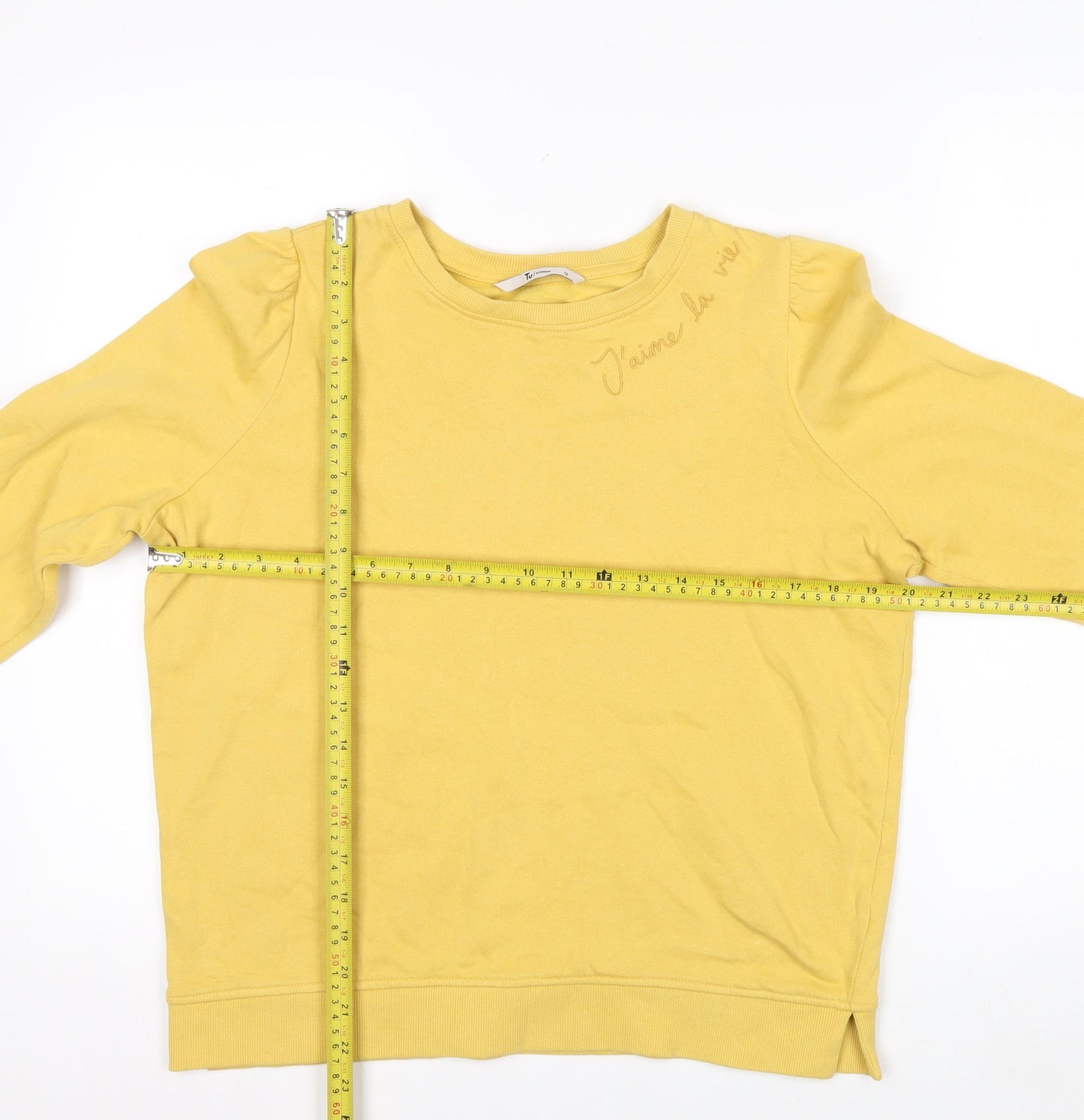 Tu Woman Yellow Cotton Crew Neck Long Sleeve Pullover Sweatshirt Size 12