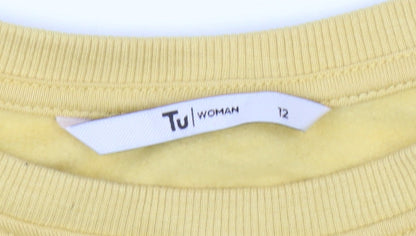 Tu Woman Yellow Cotton Crew Neck Long Sleeve Pullover Sweatshirt Size 12