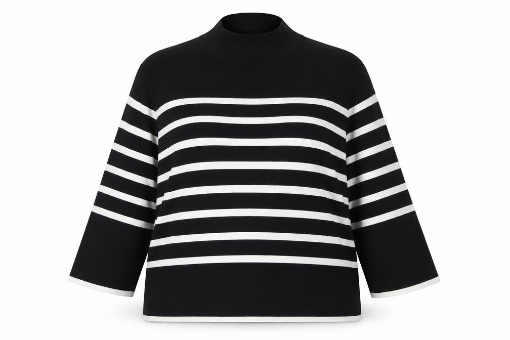 H&M Women’s Black White Striped Mock Neck Long Sleeve Jumper Size 18