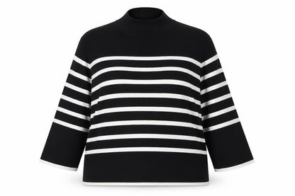 H&M Women’s Black White Striped Mock Neck Long Sleeve Jumper Size 18