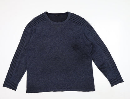 Jeff Banks Women Blue Wool Blend Crew Neck Pullover Jumper L