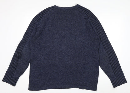 Jeff Banks Women Blue Wool Blend Crew Neck Pullover Jumper L