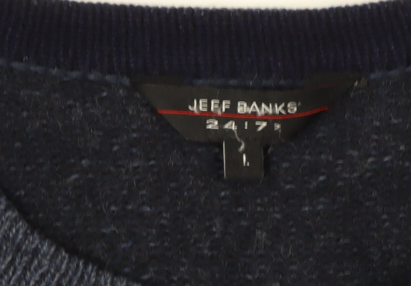 Jeff Banks Women Blue Wool Blend Crew Neck Pullover Jumper L