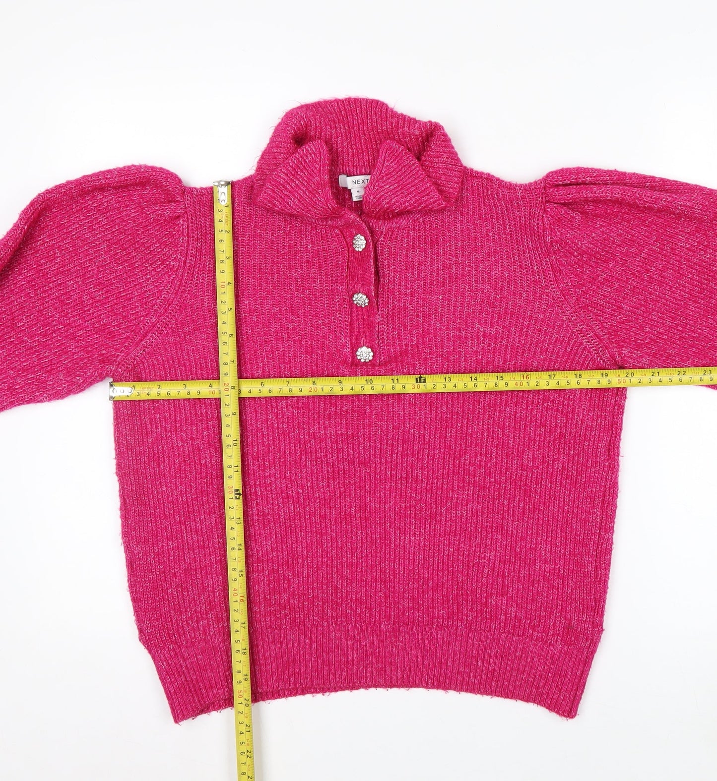 Next Womens Pink Collared Henley Knit Jumper Size M UK 12