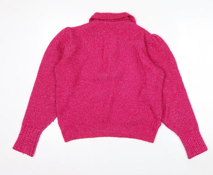 Next Womens Pink Collared Henley Knit Jumper Size M UK 12