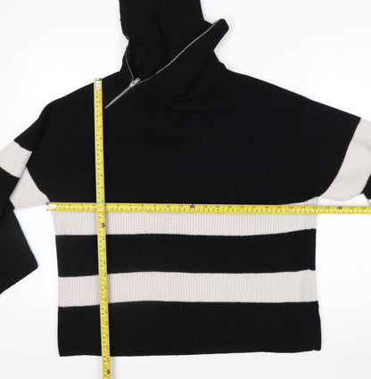 COS Womens Black Striped Wool Blend High Neck Zip Jumper Size 12
