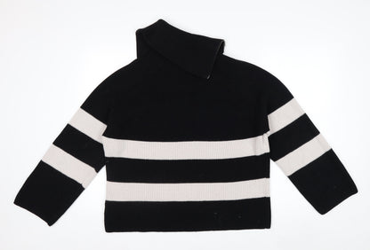 COS Womens Black Striped Wool Blend High Neck Zip Jumper Size 12