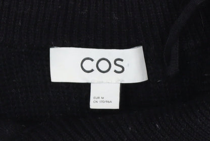 COS Womens Black Striped Wool Blend High Neck Zip Jumper Size 12