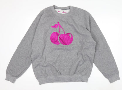 Hey Lola Womens Grey Cherry Graphic Pullover Sweatshirt L