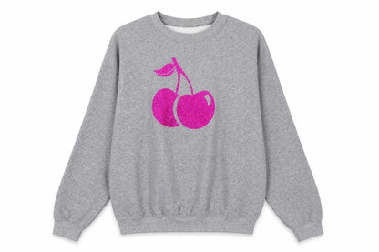 Hey Lola Womens Grey Cherry Graphic Pullover Sweatshirt L